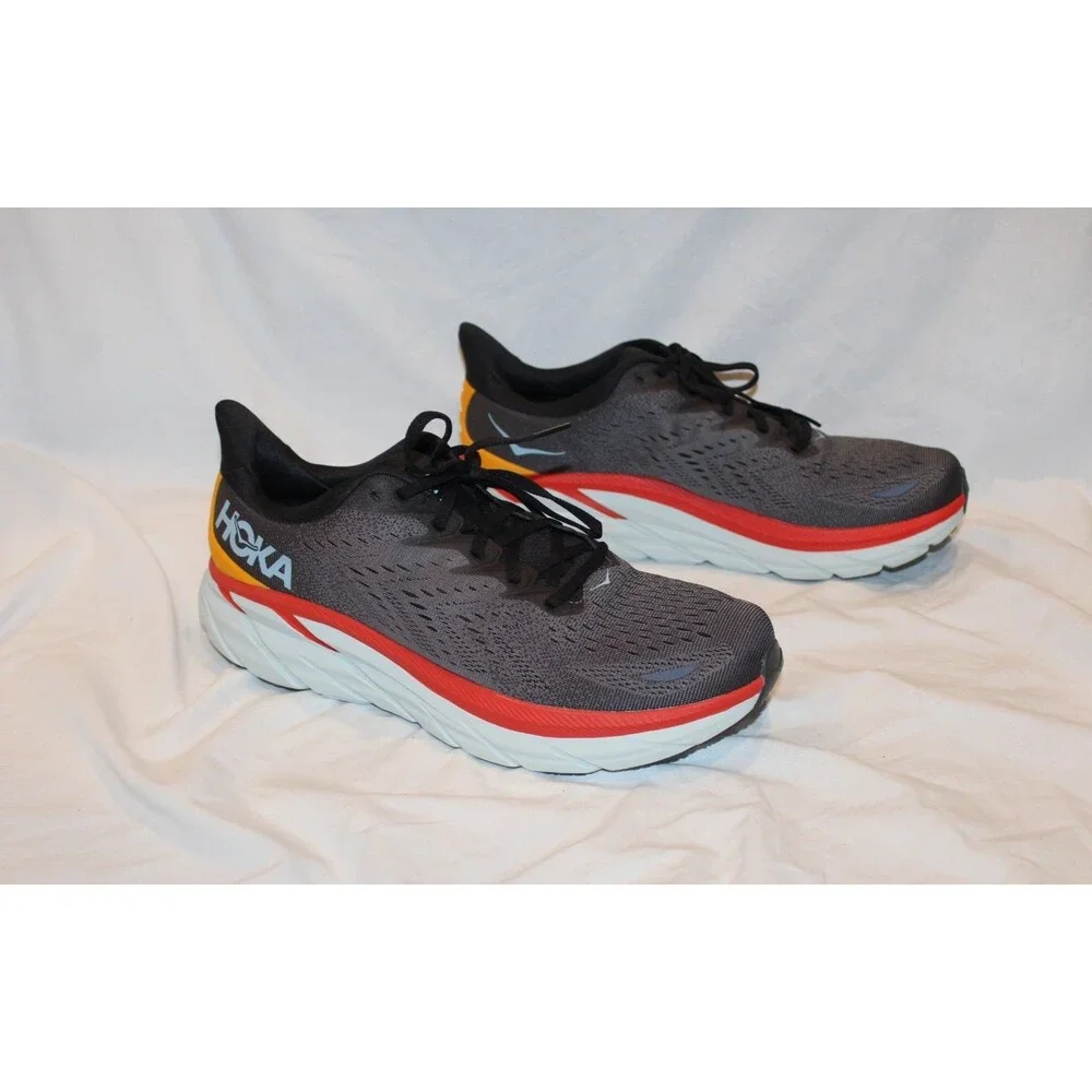 NIB HOKA ONE MEN'S‎ CLIFTON 8 RUNNING ATHLETIC SNEAKERS ANTH GRAY ORANGE 11.5